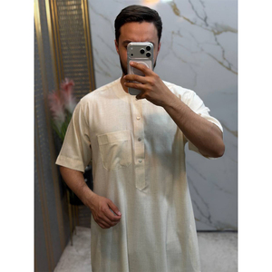 Handcrafted Moroccan Cotton Breathable Loose Fit Prayer Gown Short Sleeve Neck Pocket Machine Washable <b>Thobe</b> for All Seasons - Product Image 5