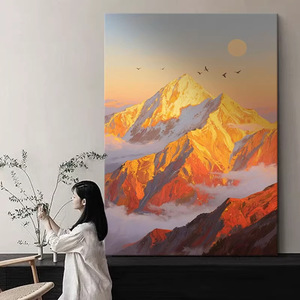 ภาพวาดสีน้ำมันภูเขาทองคำ สไตล์โมเดิร์นมินิมอล สำหรับตกแต่งผนังหลังโซฟาห้องนั่งเล่น ไม่มีกรอบ สไตล์อิมเพรสชั่นนิสม์ - Product Image 2