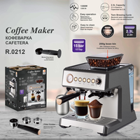 Machine à expresso semi-automatique avec moulin intégré, pression de pompe 15 bars, cafetière avec manomètre, double fonction de brassage et vapeur