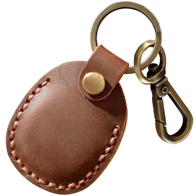 Leather Holder Key Chain Portable Handmade Leather Airtag Holder With Key Ring Fully Covered Protective Case for Airtags