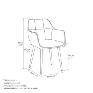 Juego de 2 sillas Rachele de cuero ecológico color castaño con base de metal para comedor interior - Product Image 3