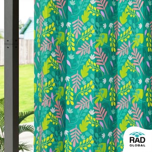 Achetez des rideaux d'extérieur imperméables de couleur vert-bleu floral avec tissu en polyester teint en masse de qualité supérieure pour les espaces de patio et de balcon - Product Image 6