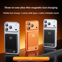 Batteries externes ultra-minces en ABS magnétiques 2-en-1 avec support sans fil, cordon et câble, charge rapide 20W, affichage numérique, 10000mAh, Type-C