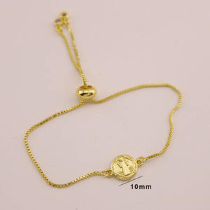 BM1196 Dainty 18K Gold St Benedict <span class=keywords><strong>San</strong></span> <span class=keywords><strong>Benito</strong></span> <span class=keywords><strong>Abad</strong></span> Protección Amuleto Bolo Pulseras de cadena ajustables para mujer Joyería Católica - Product Image 3