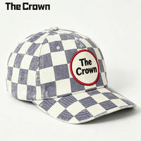 Casquette de baseball vintage lavée personnalisée de haute qualité avec patch tissé à carreaux et broderie sur visière incurvée – Vente en gros