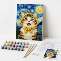 Kit de peinture par numéros Chat mignon style Nuit étoilée encadré Peinture acrylique DIY pour adultes débutants Art mural 40x50cm
