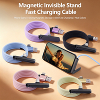 Cable Magnético Autoorganizable de Carga Rápida de 60W, Soporte para Teléfono, Cable USB C Trenzado con Múltiples Interfaces para Viajes y Oficina