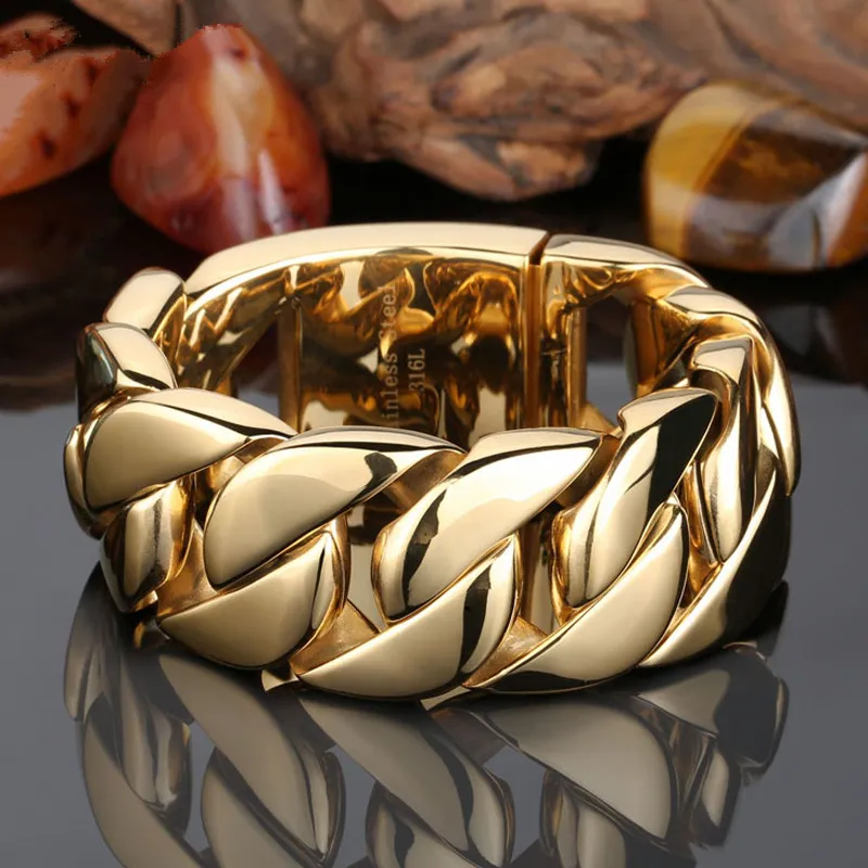 5 pezzi di alta qualità in acciaio inossidabile 316L italia braccialetto d'oro da uomo pesante grosso catena a maglie braccialetto gioielli moda regali