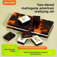 Tuiles de Mahjong Américaines de Luxe Gravées Effet Écaille de Tortue, Portables, Double Couche, en Acrylique, pour Jeu Extérieur, Vente en Gros