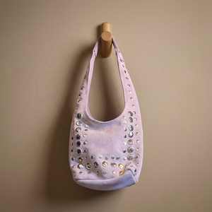Unisex Canvas Classic Carry-On Hobo <b>Bag</b> with Rhinestone <b>Studs</b> Soft Handle Fashionable Crossbody Purse - Product Image 1