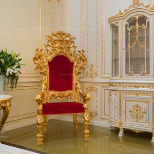 Fauteuils luxueux en tissu <span class=keywords><strong>rouge</strong></span> royal pour la décoration intérieure Chaise du trône du roi à dossier haut bon marché pour la fête de mariage - Product Image 2
