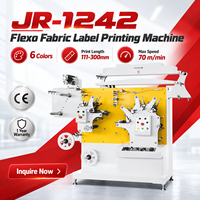 Machine d'impression d'étiquettes textiles Flexo JR-1242, 6 couleurs, 70 m/min, certificat CE, garantie 1 an, pour l'impression d'étiquettes tissées pour vêtements