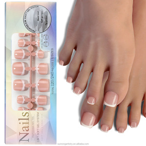 120 faux ongles de pieds français, capsules en gel souple nude scintillantes, à presser, pour manucure des orteils - Product Image 4