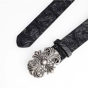 Hebilla de Cuero con Diseño Floral y Cruz Plateada, Estilo Vaquero Occidental, Diseño Retro Vintage Duradero para Hombres y Mujeres, Uso Casual - Product Image 2