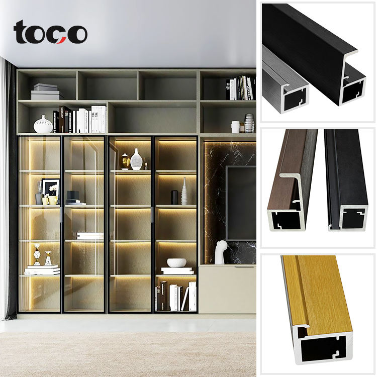Aluminum Frame Sliding Wardrobe Glass Door Profile Matte Black Extruded ...