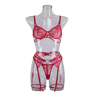 Set <span class=keywords><strong>Reggiseno</strong></span> e Perizoma Ricamato Floreale Senza Cuciture, Sexy da Sposa, 3 Pezzi, in Pizzo <span class=keywords><strong>Trasparente</strong></span> <span class=keywords><strong>con</strong></span> <span class=keywords><strong>Ferretto</strong></span>, <span class=keywords><strong>Reggiseno</strong></span> a Coppa 3/4, Perizoma e Reggicalze - Product Image 6