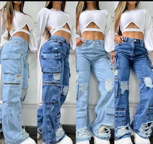 New Mixed Styles <strong>Women</strong> Overalls High Waisted Loose Wide Leg Distressed Denim Pants Casual Streetwear Bow - Product Image 2
