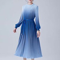 Robe décontractée pour femme de haute qualité, couleur dégradée, nouvelle collection 2026, coupe ajustée, manches longues, avec ceinture, plissée, élégante