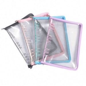 Clips métalliques colorés, classeur à 6 anneaux A6 A5, fermeture éclair, feuilles mobiles, couverture transparente en PVC, classeur Hongyunda - Product Image 1