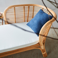 Sofá Cama Chaise Longue de Ratán Natural Estilo Japandi, Muebles de Salón, Sofá Interior con Cojín para Dormitorio o Balcón
