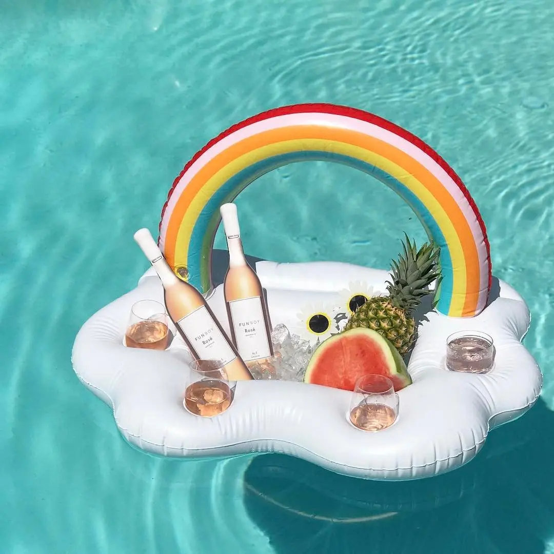 4 holes Rainbow Cloud Floating Bar Inflatable Serving Tray Drink Holder