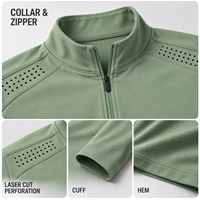 Sweat-shirt de performance pour homme en polyester et élasthanne, col montant zippé, perforations découpées au laser, vente en gros