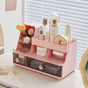 Desktop Cosmetic Storage Box With Drawers Compartmentalized <b>Makeup</b> Organizer For <b>Dressing</b> <b>Table</b> Lipstick Holder Solid Color - Product Image 1