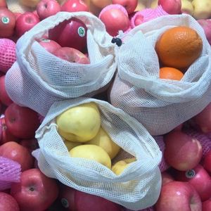 Sacs réutilisables pour produits frais, sacs en coton lavables pour les courses, organisateur de fruits et légumes, sac en coton maillé - Product Image 5