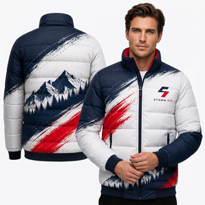 Men's Red Puffer <b>Jacket</b> Hooded Stand Collar Zipper Closure <b>Reversible</b> Breathable Windproof Casual Winter 100% Polyester Solid - Product Image 1