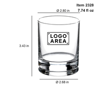 Verre à whisky en verre de 10,25 oz avec base épaisse, transparent, pour whisky, vodka, usage en bar, vente en gros
