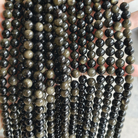 Perles rondes en pierre naturelle de 4 à 10 mm, obsidienne argentée, obsidienne dorée, obsidienne noire, pour la création de bijoux DIY, bracelets