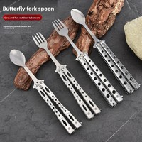 Couteau papillon pliant en acier inoxydable sans lame, fourchette-cuillère pour sports de plein air et entraînement CSgo
