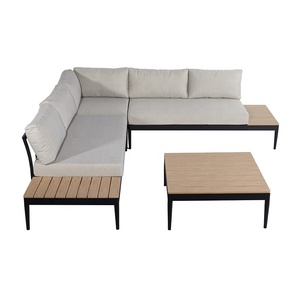 Ensemble de salon d'extérieur moderne <span class=keywords><strong>en</strong></span> forme de L pour patio, jardin, bord de piscine, <span class=keywords><strong>en</strong></span> <span class=keywords><strong>plastique</strong></span>, bois et aluminium, canapé sectionnel - Product Image 5