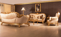 Vente directe d'usine meubles de salon européens antiques Royal Classic 100% ensemble de canapés en feuille d'or 24 carats sculptés à la main