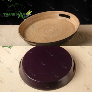Bandeja de bambú natural para uso doméstico con acabado marrón oscuro Diseño rústico para comida de desayuno Logotipo personalizado - Product Image 5