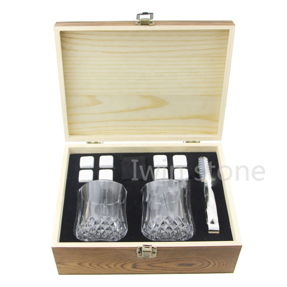 Gravé Barware Whisky Pierres et Pierres De Refroidissement Verre De Whisky pour le Vin Blanc en bois coffrets cadeaux