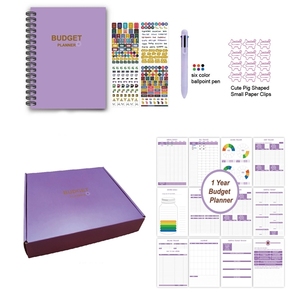 Promotional Leather Spiral Planner <b>Notebook</b> <b>Set</b> Monthly Financial Planner Stickers A5 Size for English Budgeting Organization - Product Image 1