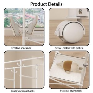 Séchoir à linge pliable et portable <span class=keywords><strong>avec</strong></span> roulettes, double tringle extensible réglable pour un gain de place - Product Image 4