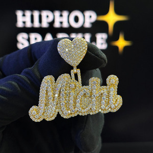 Pendentif Michi tendance personnalisé plaqué or 14 carats, bijoux hip-hop avec moissanite VVS et breloque cœur pour collier - Product Image 2