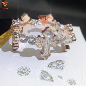 Luxo High-end Moda Personalizado Hip-hop Jóias Cruz Forma Pulseira VVS Moissanite Diamante Pulseira Cubana