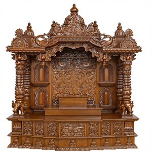 Mandir de teca maciza para el hogar, tradicional, tamaño personalizado, acabado en marrón oscuro, templo para decoración del hogar. - Product Image 5
