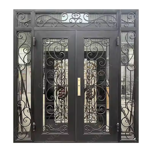 Décoration antique fleur avant <span class=keywords><strong>Double</strong></span> noir ancien forgé extérieur catalogue <span class=keywords><strong>porte</strong></span> en fer à vendre - Product Image 1