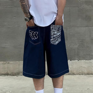 Short en <span class=keywords><strong>jean</strong></span> pour homme Short en <span class=keywords><strong>jean</strong></span> baggy pour homme Pantalon de pantalon Streetwear Y2K avec logo brodé - Product Image 1