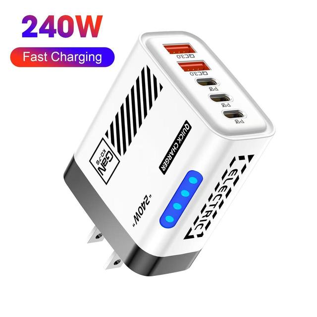 240W 5 Ports USB C PD Charger Quick Charge 3.0 USB Type C Mobile Phone Chargers Fast Charging Adapter for Samsung Xiaomi Huawei