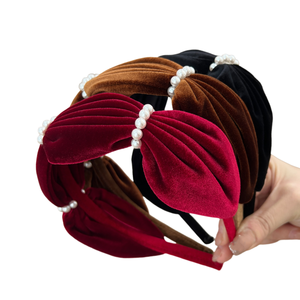 اكسسوارات تصفيف الشعر خمر اللؤلؤ مطرز النبيذ الأحمر تصميم جديد المخملية عقال طوق الشعر طوق الرأس - Product Image 4