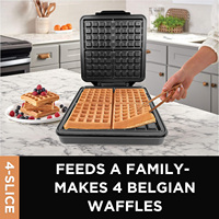 Mesin Pembuat Wafel Belgia Mini Otomatis 1200W 4-Irisan Zona Ganda Anti Lengket Ramah Lingkungan untuk Penggunaan Rumah Tangga W002