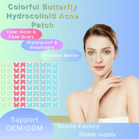 Patchs cicatrisants pour boutons d'acné en hydrocolloïde à étiquette privée, motif papillon mignon, points colorés pour le traitement des boutons d'acné, 40 unités