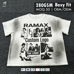 Camiseta Personalizada Vintage de Corte Cuadrado para Hombre |   Camiseta Oversize con Borde Deshilachado y Lavado Ácido |   Camiseta de Moda Urbana con Estampado OEM y Marca Privada - Product Image 1