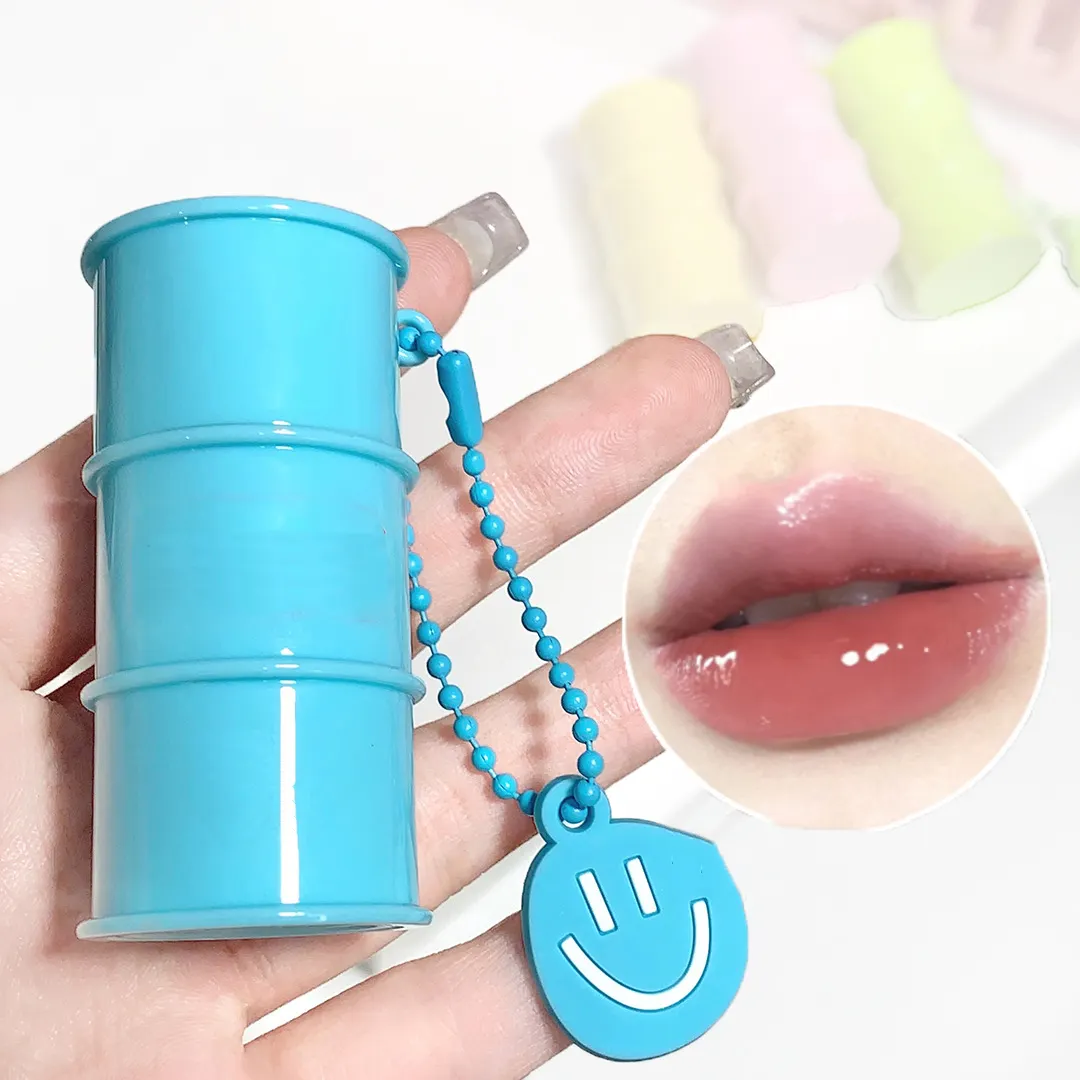 Yağ bidonu şekil OEM su parlak cam ayna özelleştirilmiş dudak parlatıcısı tüp sıvı Glitter temizle parlak özel etiket dudak parlatıcısı