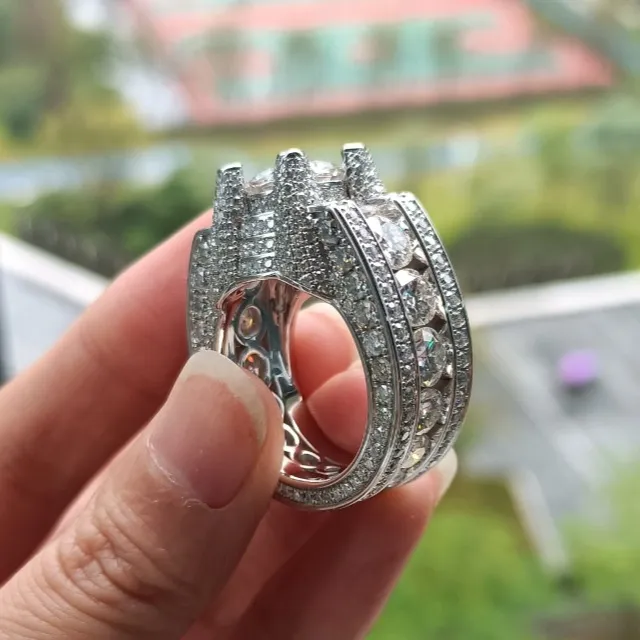 Personalizado 11mm 5ct rodada brilhante corte moissanite prata esterlina S925 jóias moissanite homens anéis
